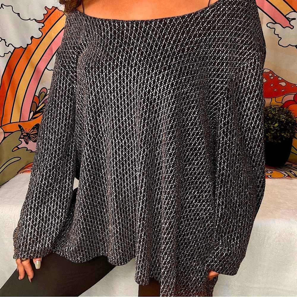 {Connected} Gold Metallic Shimmery Glitter Tunic Top - Plus Size 22W